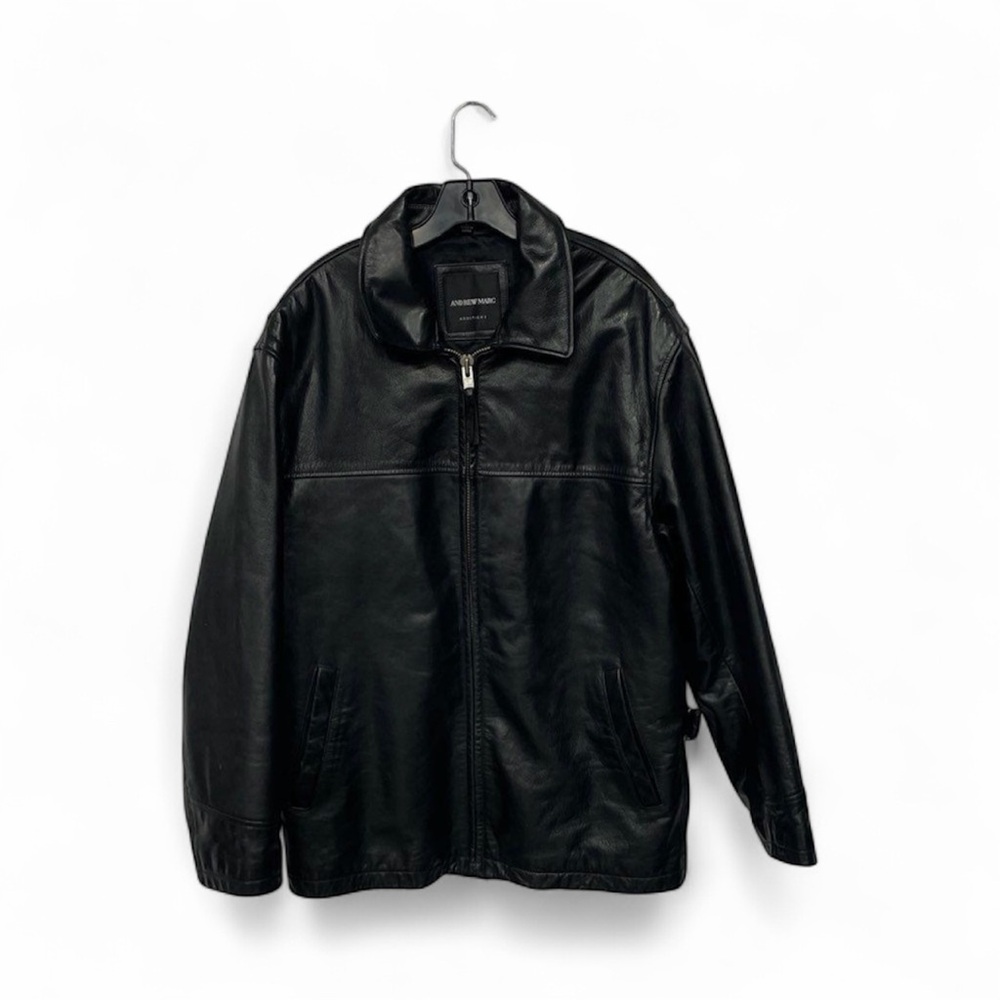 $749 Andrew Marc New York Black Genuine Winter Leather Bomber Jacket Large Y2K